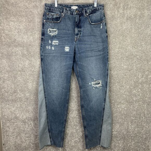 Good American Distressed Wide Leg Blue Raw Hem‎ Two Tone Jeans 10/30 GNICP050T - Picture 1 of 8